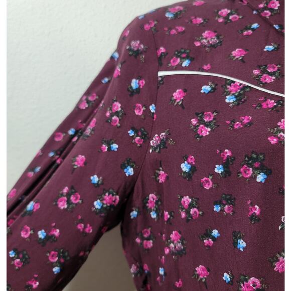 Wild Fable Burgundy Floral Print Button Up Top Medium Lightweight Soft Collard - Picture 6 of 7